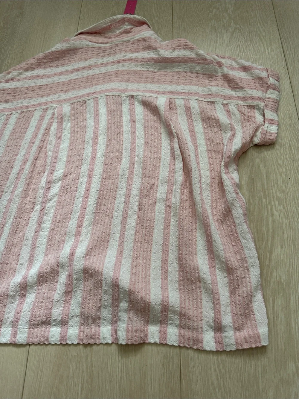 Jane and Delancey Pink and White Striped Short-Sleeve Button-Up Blouse